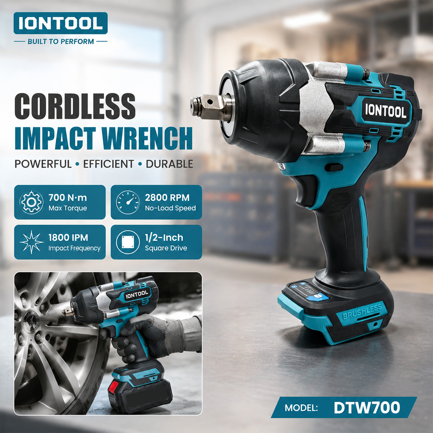 Workshop Tools In Engineering - IONTOOL DTW700 미끄럼 방지 무선 임팩트